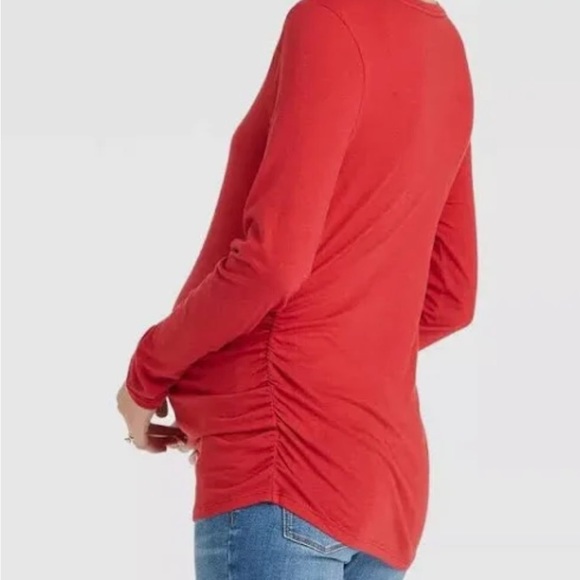Women’s Isabel Maternity Long Sleeve Side Shirred Shirt Size S Red - Picture 2 of 4